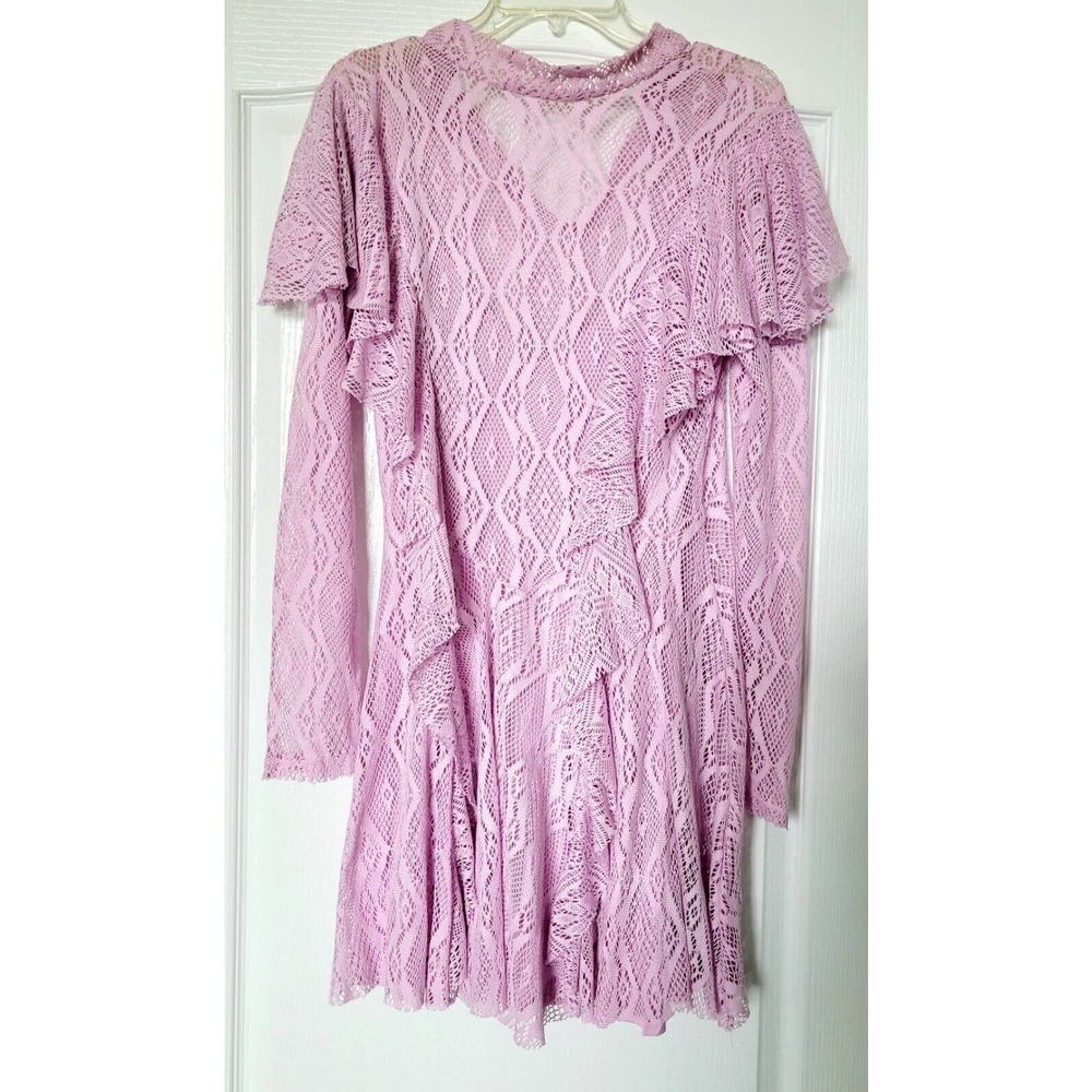 Free People Size M Lavender Boho Hippie Crochet Lined Dress long sleeves Size M